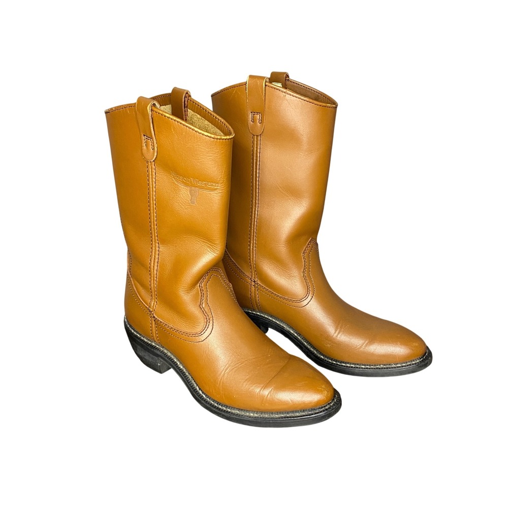 Mason Western Mens Tan Brown Leather Roper Cowboy Boots Oil Resistant 11B 920